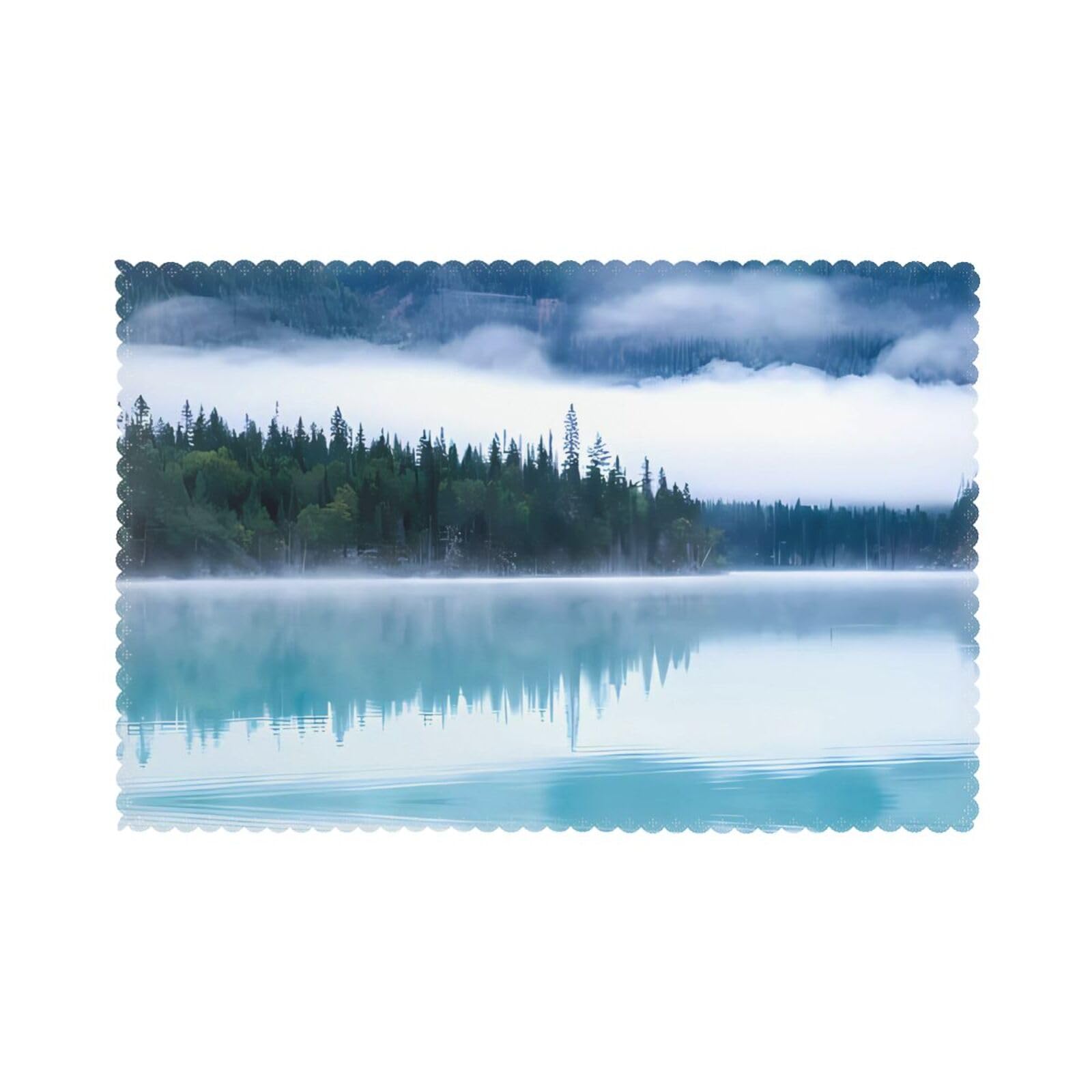 YYHWHJDE Foggy Mountains Landscape Prints Placemats Set of 6 12x18in - Durable Table Layers with Heat Resistance & Customizable Prints