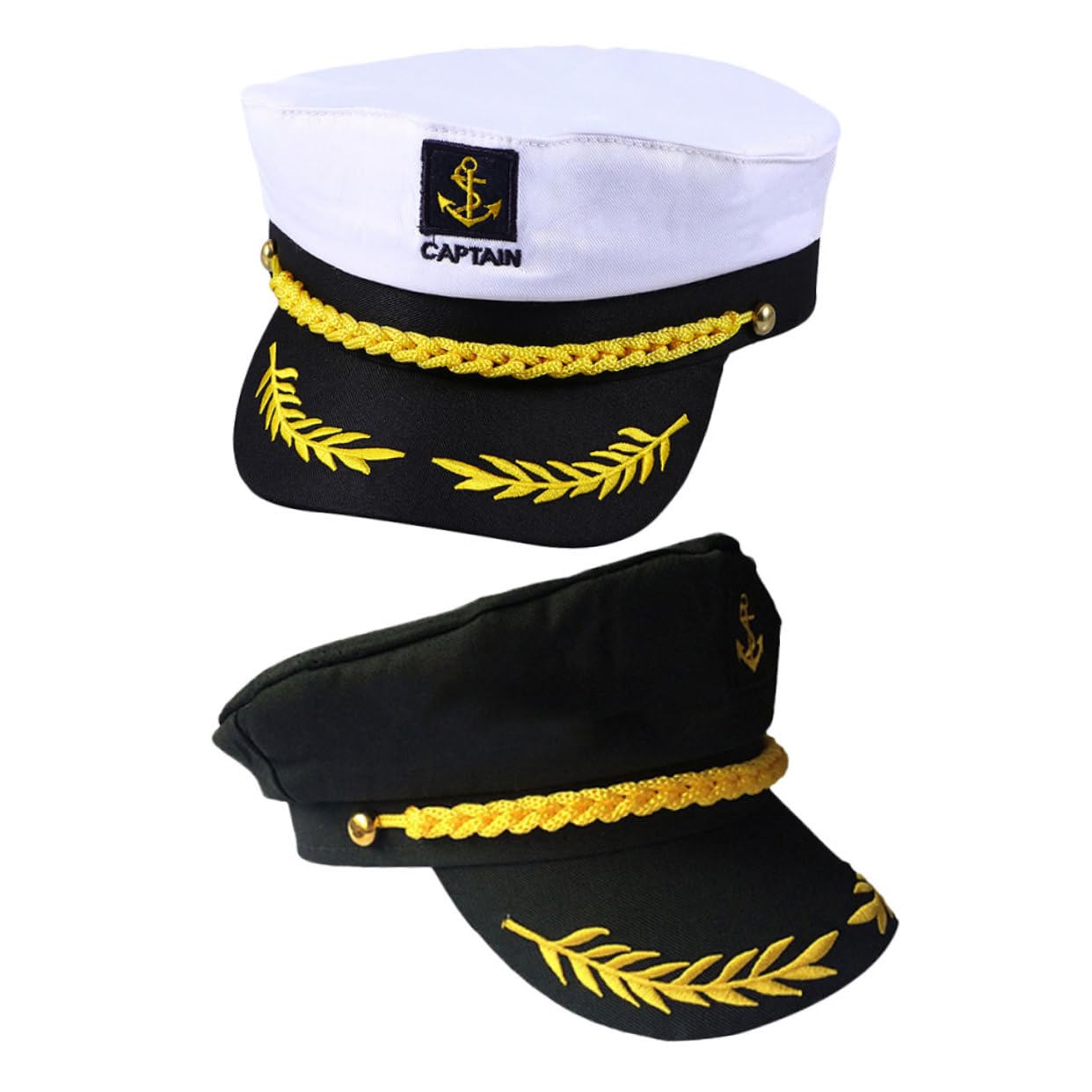Ipetboom 4 Stück Teiliges Kapitänsmützen Weiß und Schwarz für Damen und Herren Leichte Matrosenhüte mit Nautischem Design für Yacht Kostüm Cosplay Hochzeiten und Themenpartys