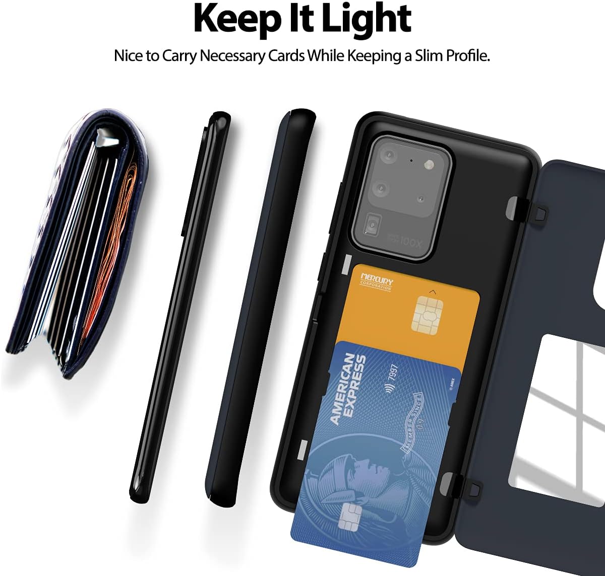 GOOSPERY Magnetic Door Bumper Compatible with Galaxy S20 Ultra, Card Holder Wallet Case Easy Magnet Auto Closing Protective Dual Layer Sturdy Phone Back Cover - Midnight Blue