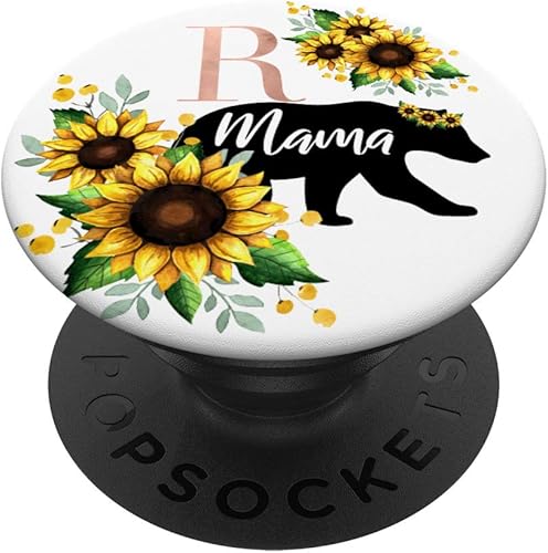 Mama Bear Girasol Floral Girasol Letra R PopSockets PopGrip: Agarre intercambiable para teléfonos y tabletas