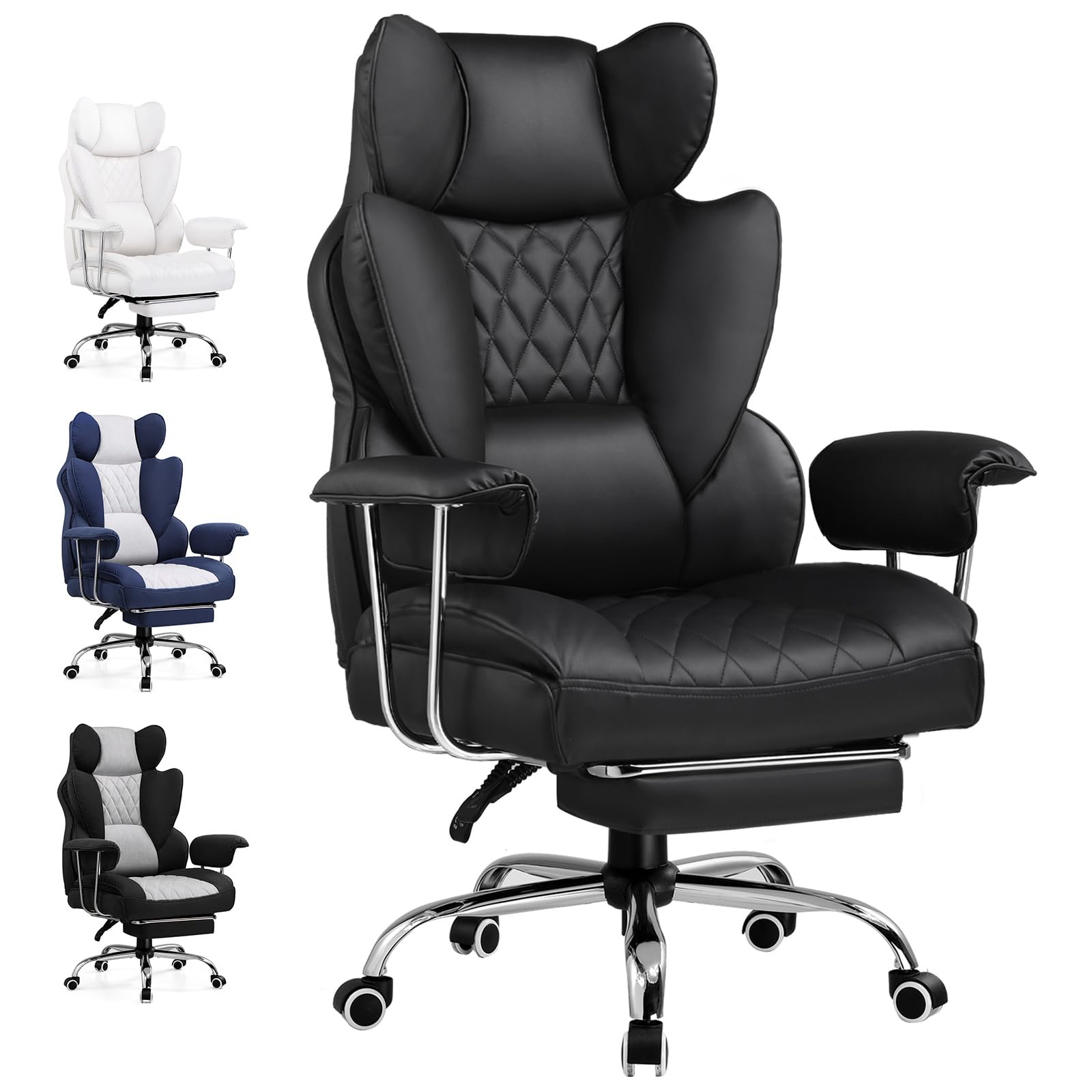 GTPLAYER Chaise Gaming, Bureau Soutien Lombaire Ressorts, siège Large accoudoirs Souple, Repose-Pieds, Hauteur réglable, Supporte 180 kg, Noir
