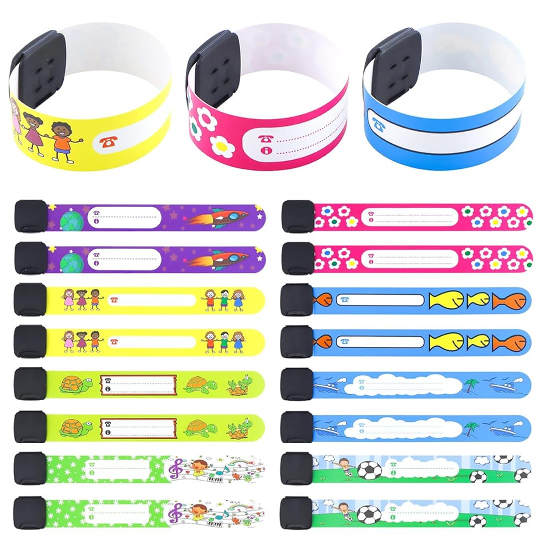 EIH Bracelet Enfant Securite,16 Pack Bracelet Identification Enfant,Réutilisable,Étanche,pour Le Bébé D'enfant en Bas âge de Filles de Garçons