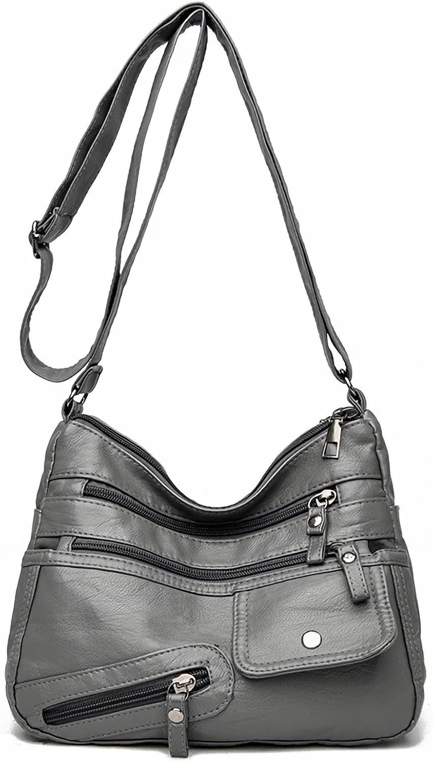 Crossbody Bag for Women Soft PU Leather Hobo Handbag Multi-Pocket Shoulder Bag Ladies Casual Messenger Bags