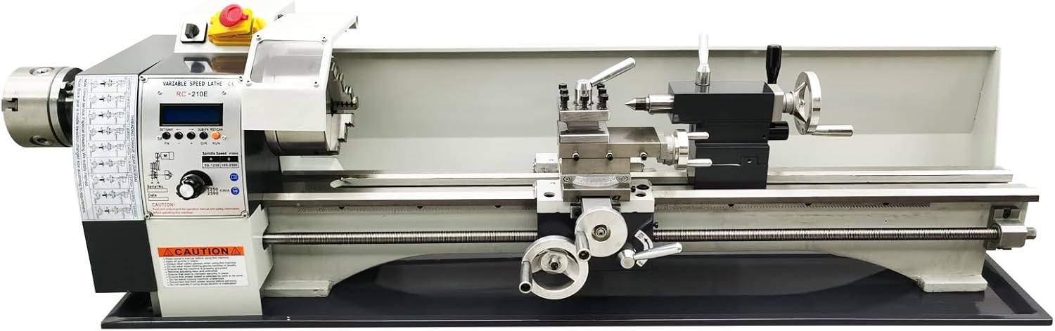 RC-210E Double Head Double Chuck Precision Metal Lathe 50-2250RPM Infinitely Variable Speeds Mini Metal Lathe MT5/MT2 Taper Electronic Pulse with 8"×32" Bench 1100W 110V