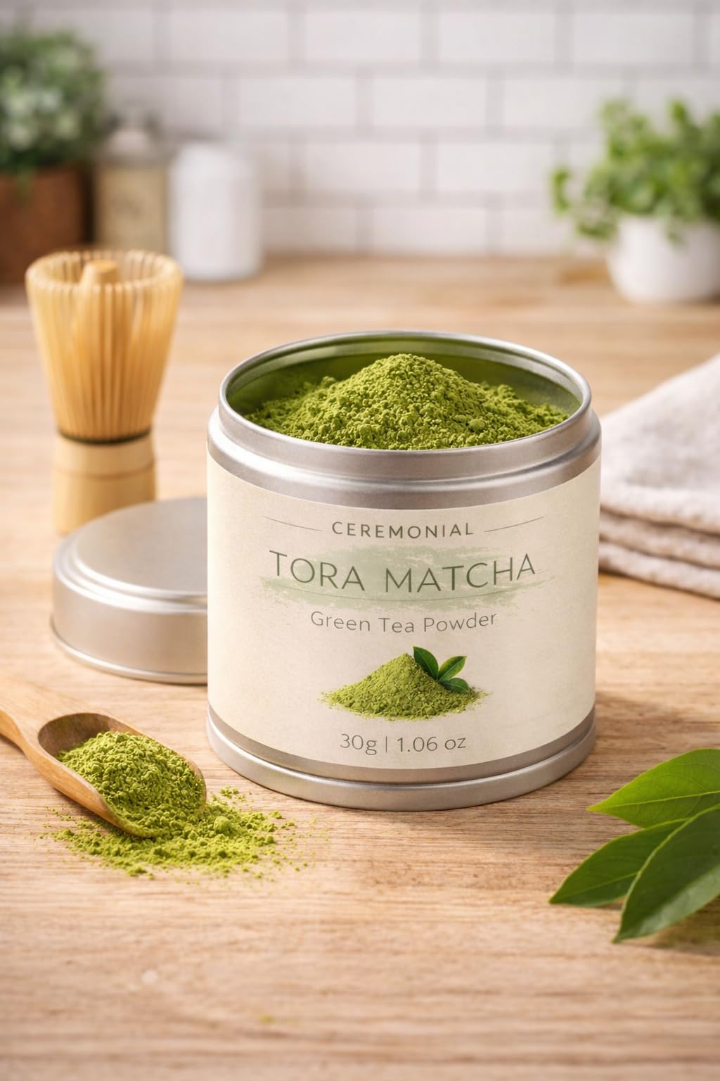 TORA MATCHA Ceremonial Grade Matcha Pulver – Premium Grüntee Pulver – Steinvermahlen, Leuchtend Grün, Natürliches Koffein für Energie & Fokus – Ideal für Matcha Tee, Latte & Smoothies (90g)