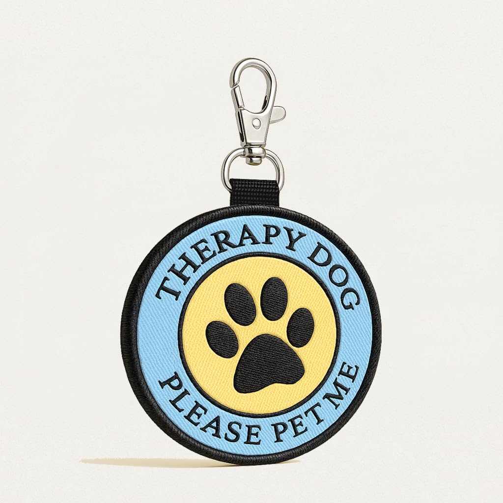 Therapy Dog Clip on Identification wisząca naszywka - klipsy do terapii dla psa, uprzęży, kołnierza, smyczy lub nosidełka.