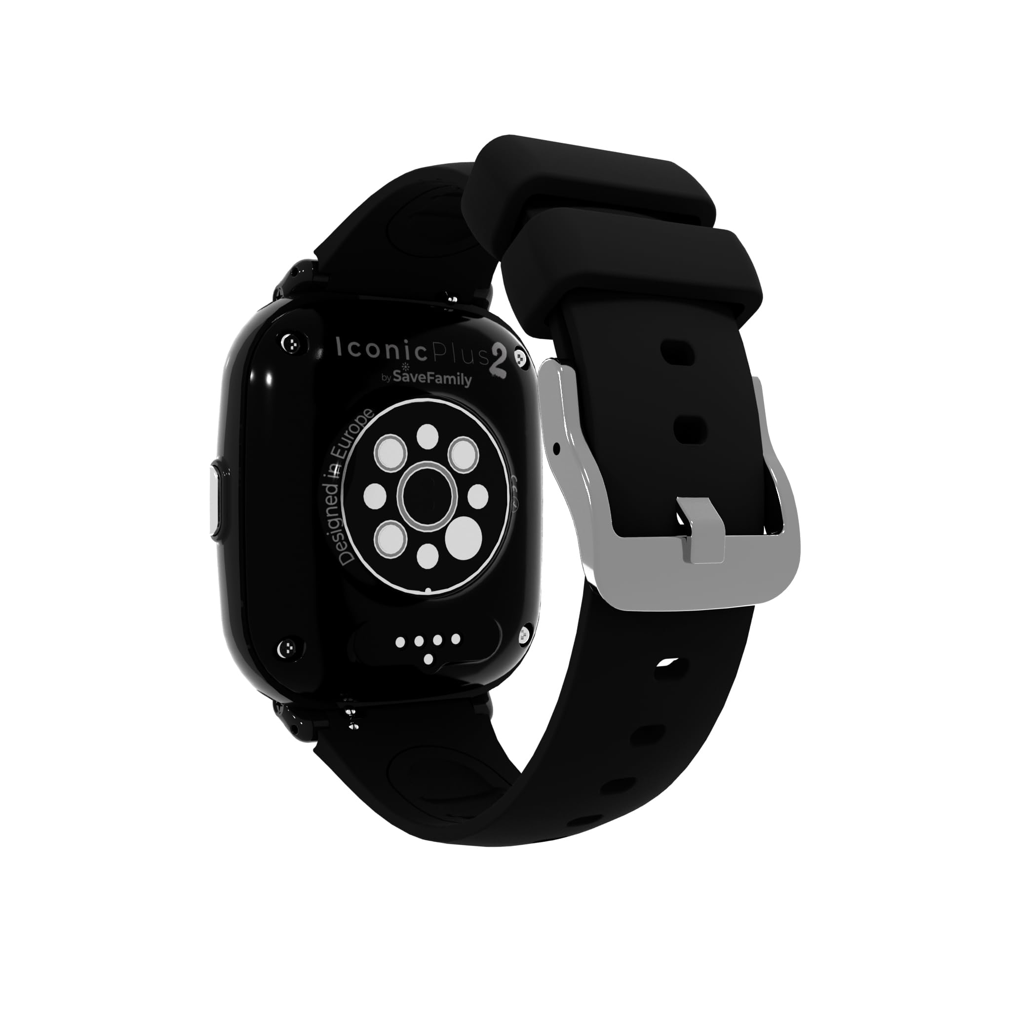 SaveFamily Iconic Plus 2 | Montre Connectée pour Enfant - Localisateur GPS | Appels, Vidéo, IA, Bouton SOS, WhatsApp, Spotify, Thermomètre, Couleur Noir