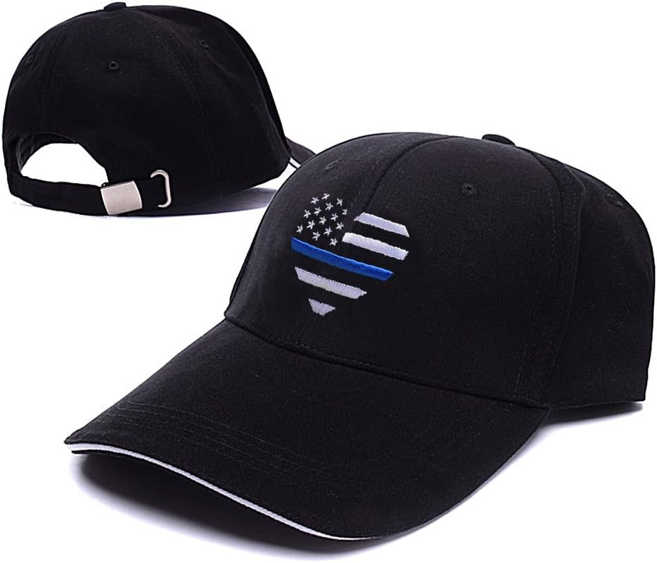Yuduoduo Thin Blue Line Heart Logo Adjustable Baseball Caps Unisex Snapback Embroidery Hats