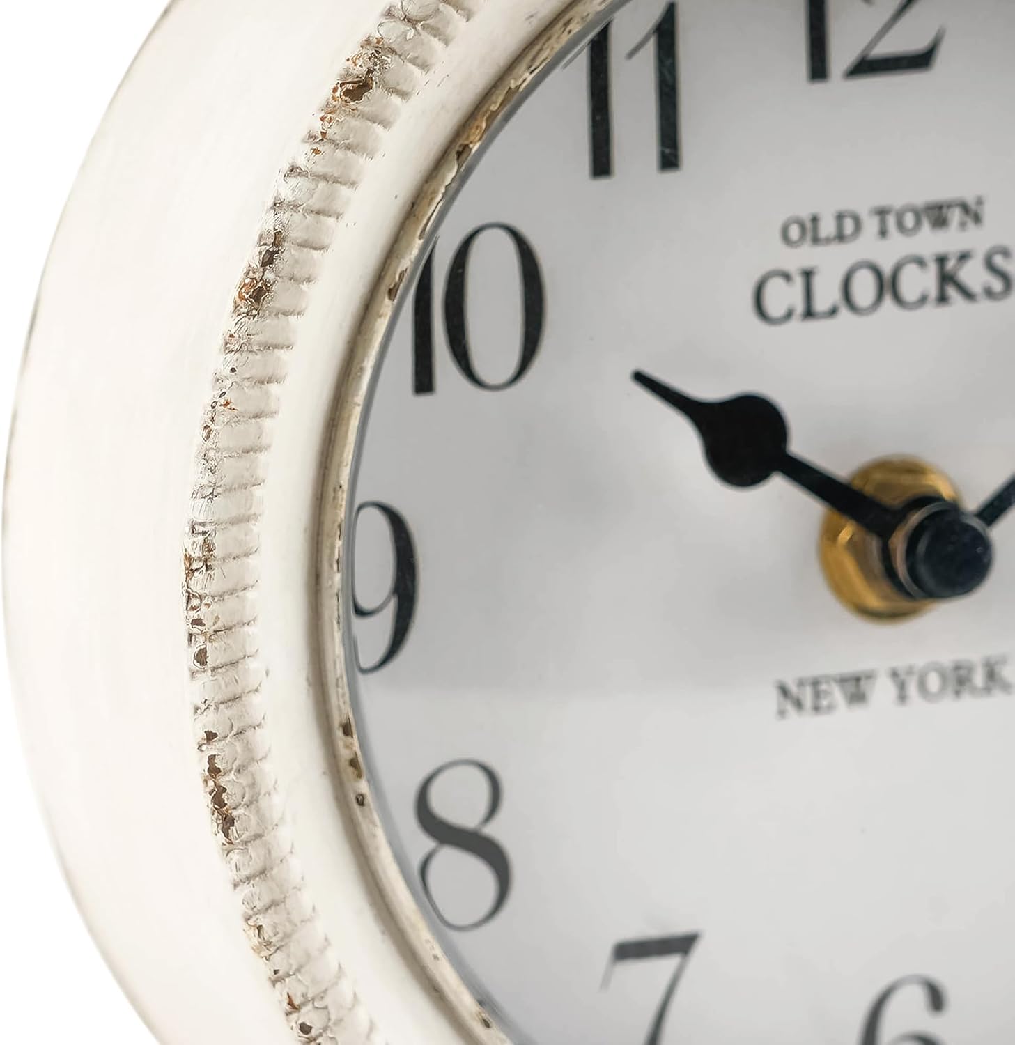 NIKKY HOME Table Clock, Vintage Desk Clock, Antique White Finish Table Clocks, Non-Ticking Battery Operated Decorative Shelf Clock for Living Room Bedroom Gift Clocks