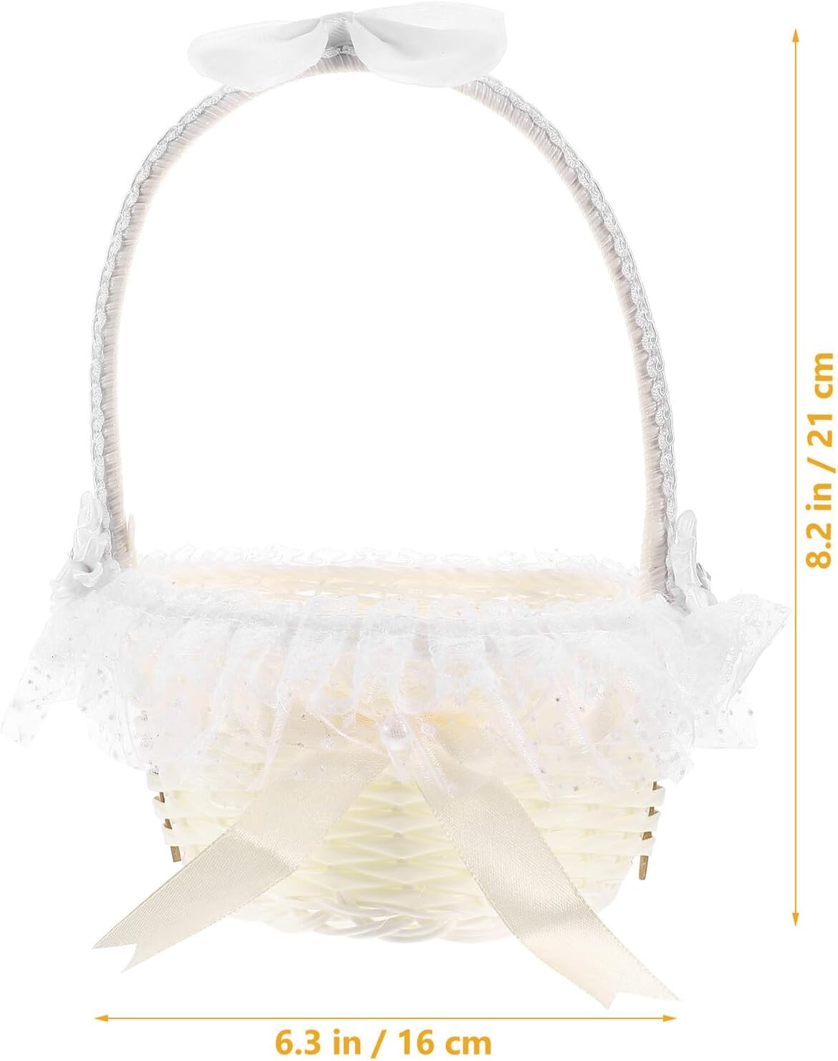 MAGICLULU Wedding Flower Girl Basket with Handle, White Handwoven Faux Rattan Lace Floral Basket for Weddings and Party Fruit Display, 16x21cm Rustic Ceremony Supplies