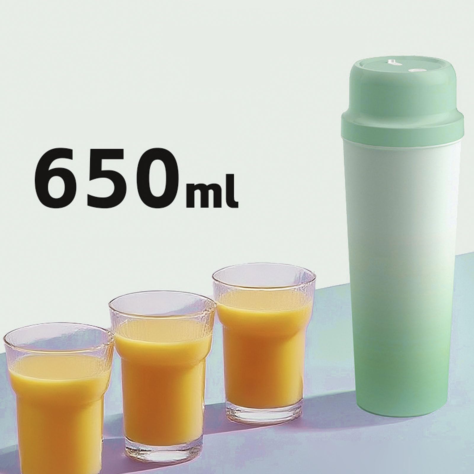 Tazza frullatore portatile senza fili verde, spremiagrumi isolato in acciaio inossidabile 304 da 650 ml con 20 lame, mini mixer ricaricabile per bevande alla frutta,