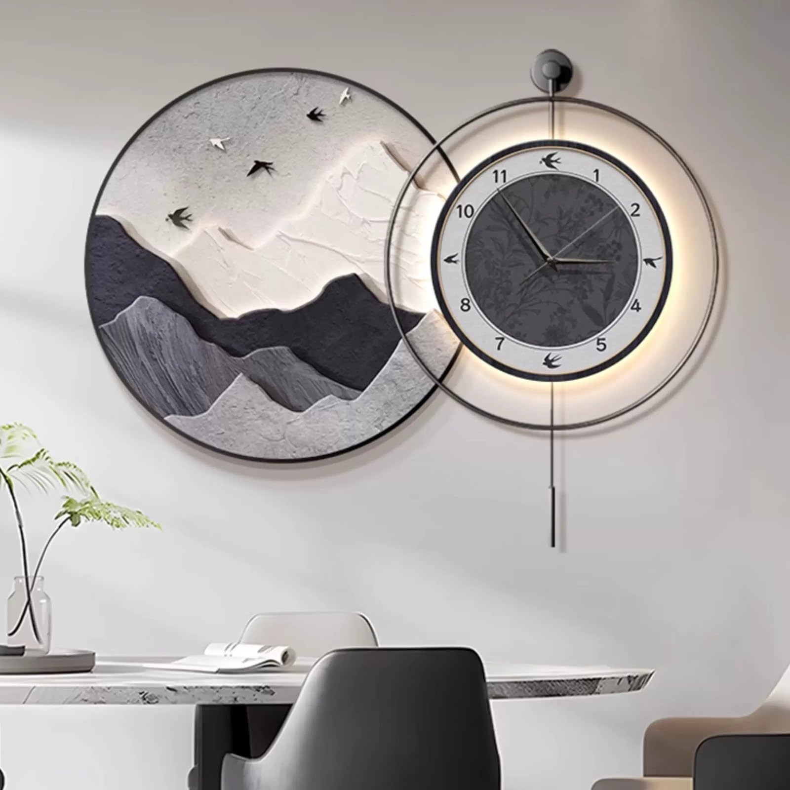 Orologio da Parete LED 3D Grande Design Ginkgo, Orologio Decorativo Moderno con Luce, Quadro Artistico da Parete per Soggiorno Camera Ufficio
