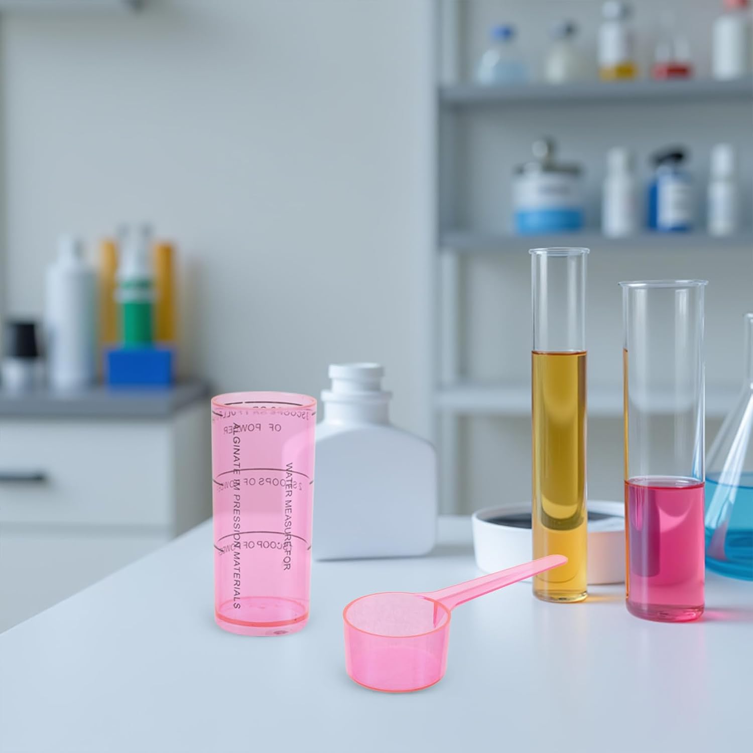 2 Sets Dental Lab Mixing Cup and Spoon - Plastic Measurement Utensils - Graduated Container and Scoop for Epoxy Plaster Accurate Dosage Pink