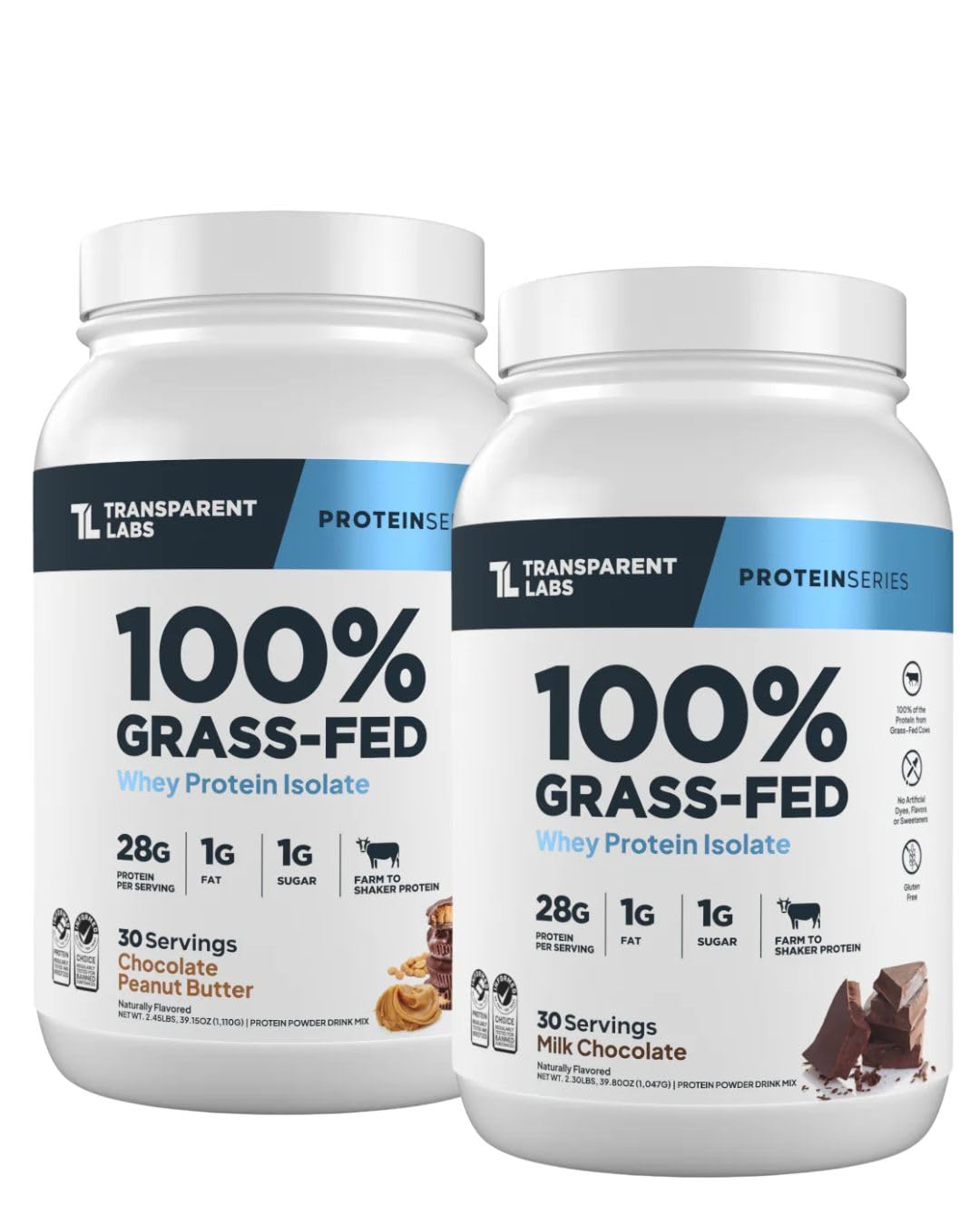 Transparent Labs Grass-Fed Whey Protein Isolate 30 Servings Chocolate Peanut Butter & Grass-Fed Whey Protein Isolate 30 Servings Milk Chocolate product thumbnail 2