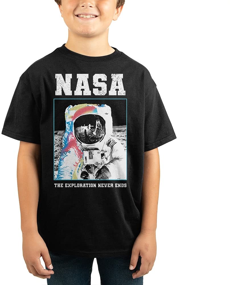 Youth Boys NASA Astronaut Black Short Sleeve Graphic Tee Shirt