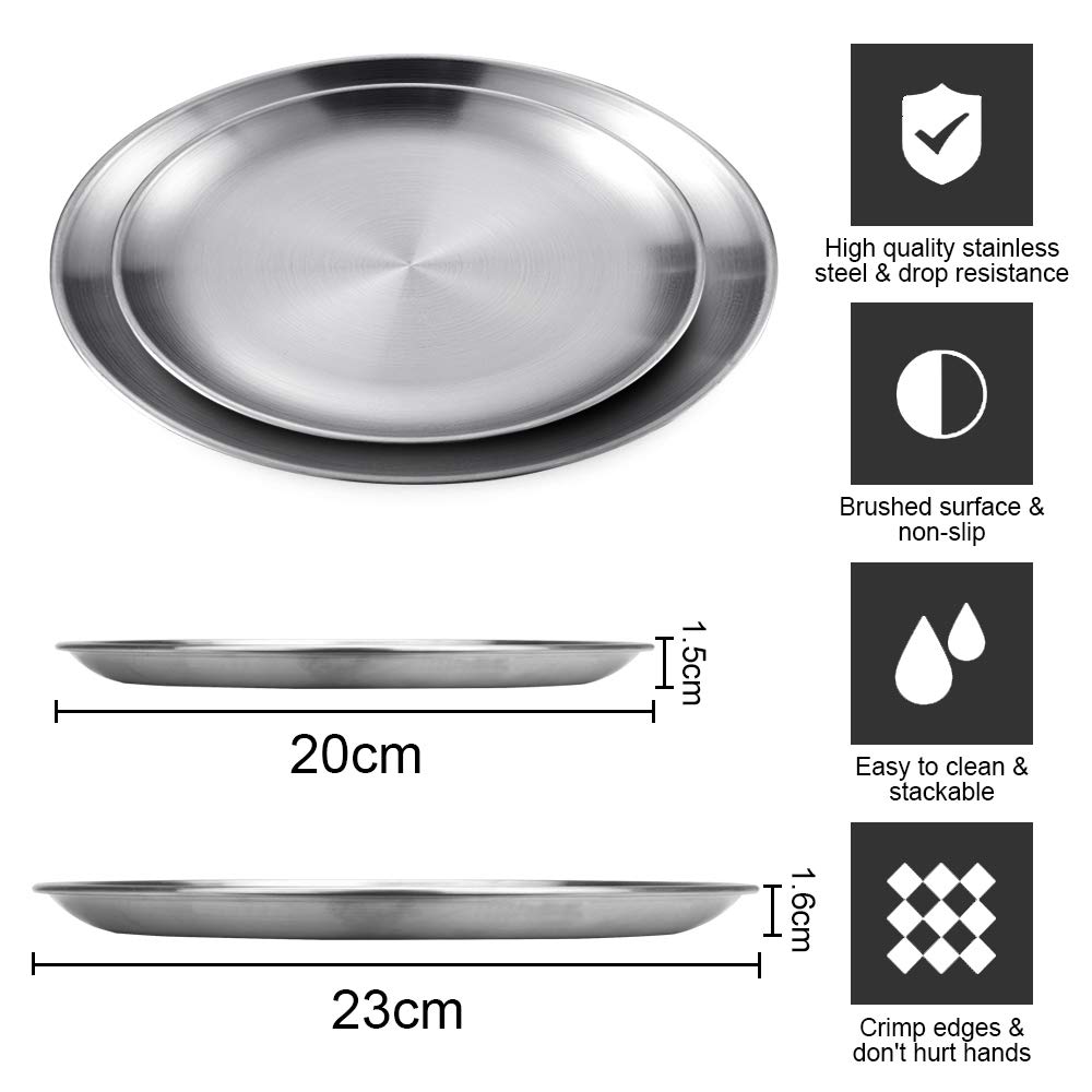 2 Edelstahl Teller 17cm - Camping Geschirr Silber Rund