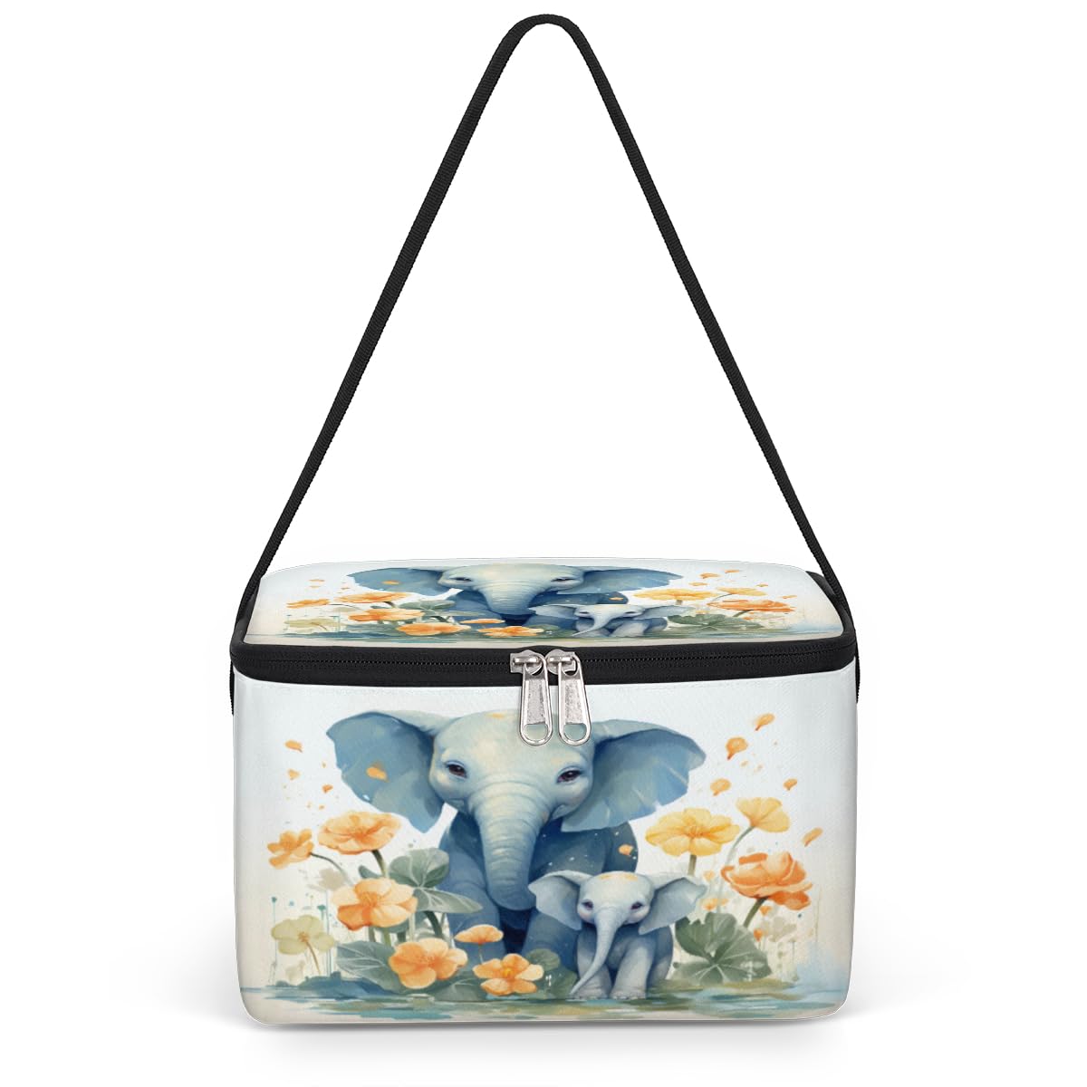 GzLeyigou Elephants Lunch Bags for Women Men 9 Cans, Hot & Cold Food Delivery Bag Insulated Grocery Bag Insulated Lunch Box Elephant Floral Painting Cooler Bag for Office Work Picnic Beach