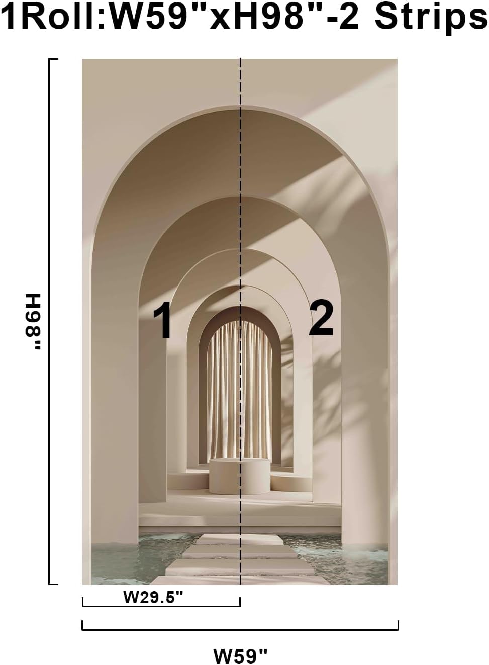 Zeeko 3D Archway Wall Mural 59" Wx 98" H Peel and Stick Arch Door Mural Wallpaper Modern Neutral Nordic Removable Canvas Wall Art for Hallway Cafe Home Decor