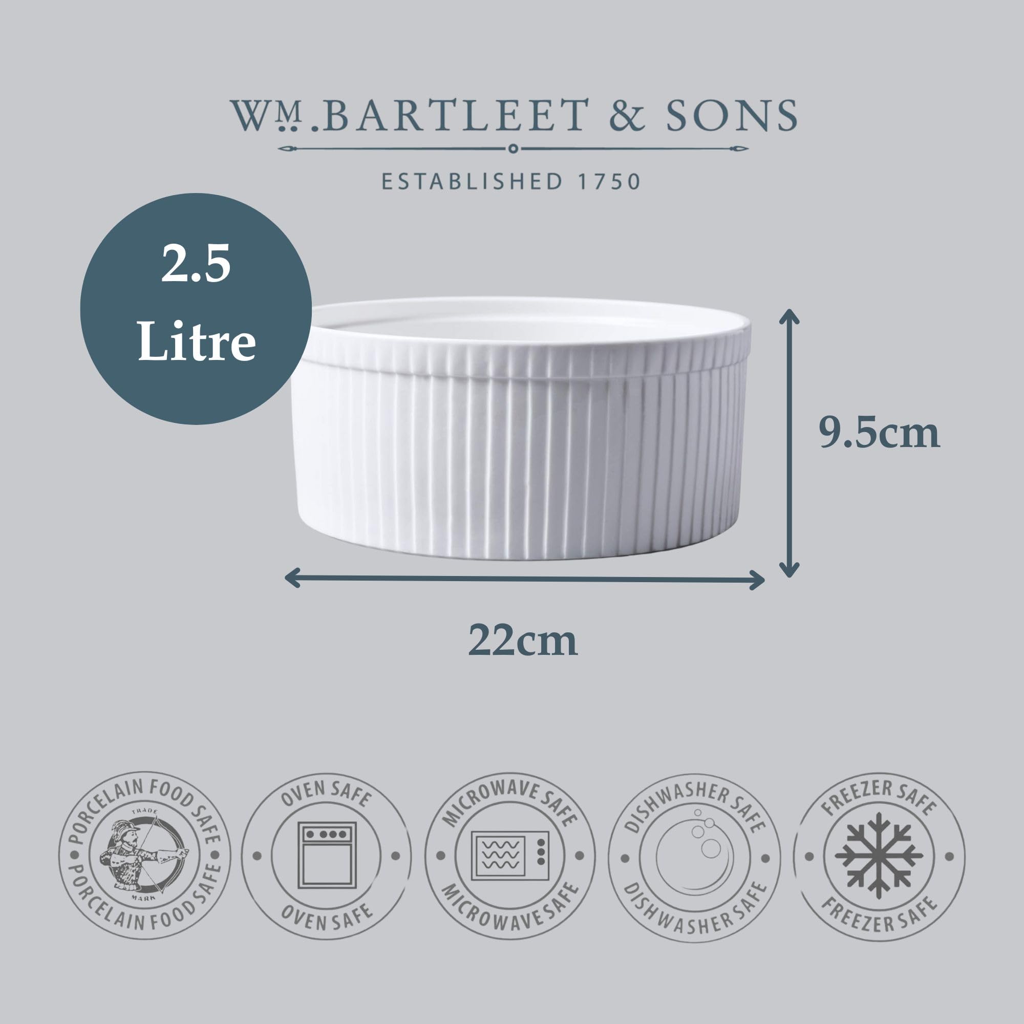 WM Bartleet & Sons 1750 Moule à soufflé traditionnel en porcelaine - Blanc, blanc, 22 cm
