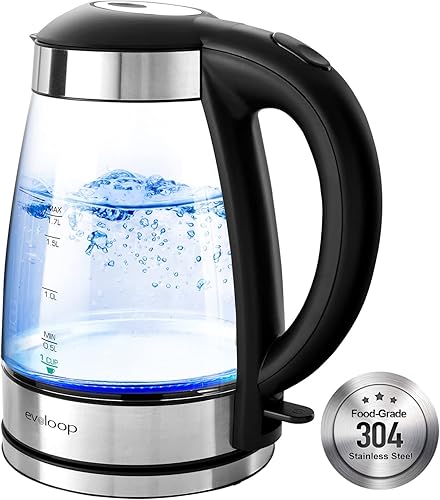 Miniatura 1 de Evoloop Electric Tea Kettle 1.7L Hot Water Boiler, 1500W Glass Water Kettle with Auto Shut-Off & Boil Dry Protection, BPA Free, Cordless Base & LED