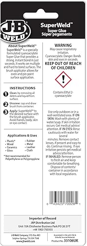Miniatura 3 de JB Weld JB33106 Superweld - Ajuste instantáneo de alta resistencia, botella de 0.21 oz, ideal para caucho de acero, la mayoría de plásticos, madera