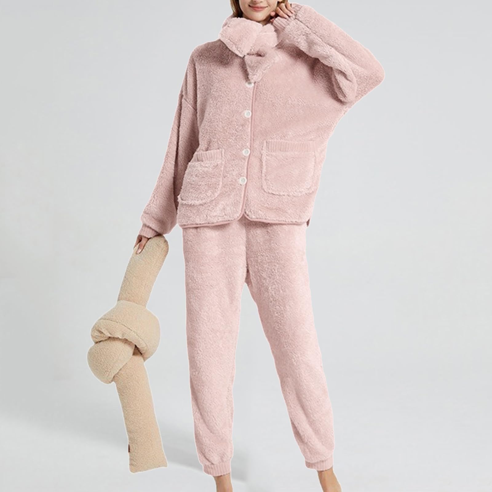 Genérico Pijama Mujer Invierno Pijama Mujer Coralina Gruesa Cárdigan Térmico Conjunto Cálido De Terciopelo para Estar por Casa En Invierno Extremo