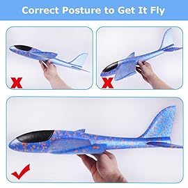 BooTaa 2 Pack Airplane Toys, 17.5 Large Throwing Foam Plane, 2 Flight Mode Glider, Flying Toy for Kids, Birthday Gifts for 3 4 5 6 7 8 9 10 11 12 Year Old Boys Girls, Outdoor Sport Toys Party Favors