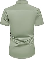 Vista 151 de Alimens & Gentle - Camisas de vestir con bolsillo y manga corta, de color liso y sin arrugas, estilo casual con botones, para hombres