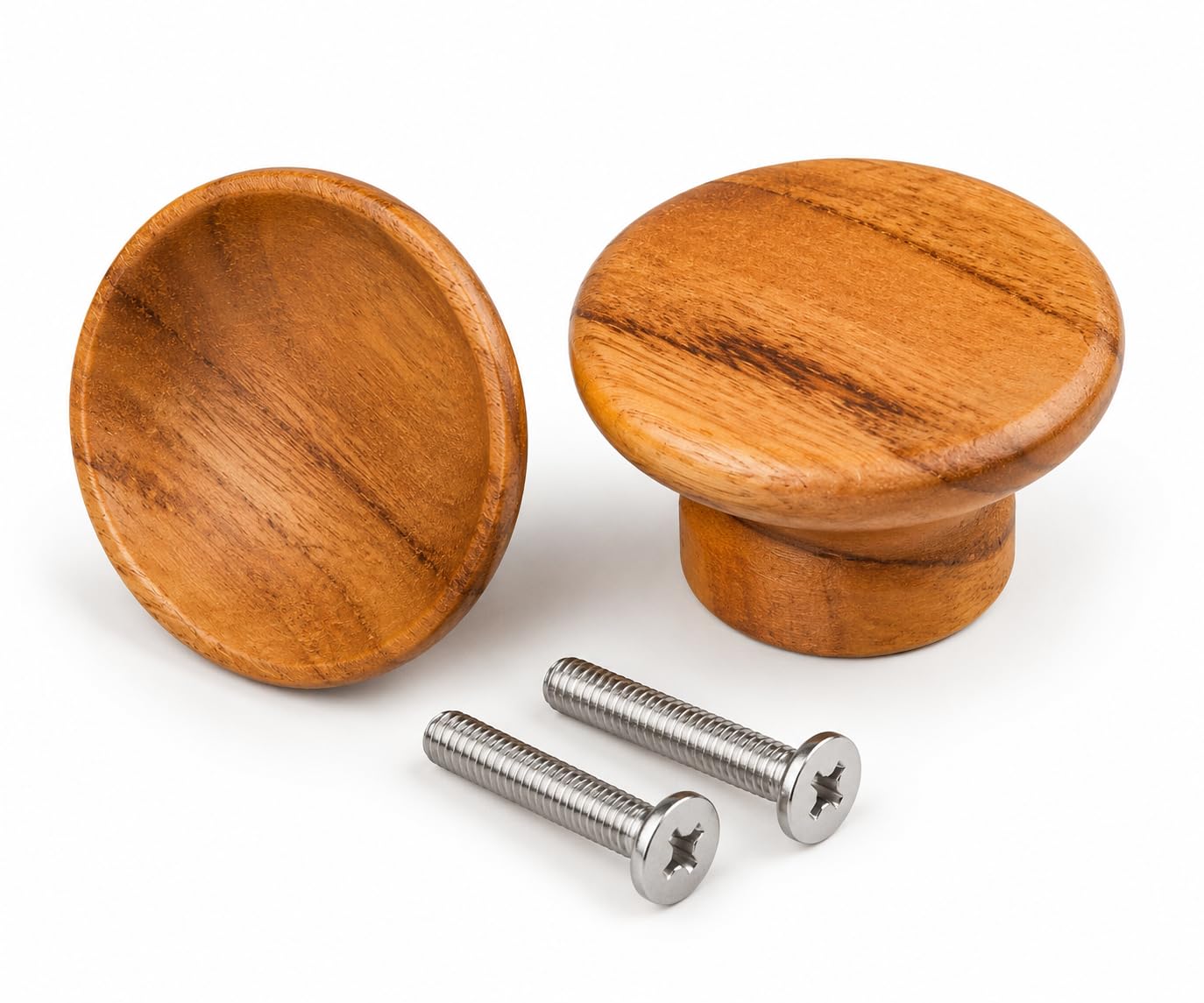 ADISON Circular Drawer knob Wooden Finish 42 mm with Screws Pack of 2 Superior Teak Wood Polished Finish-image-14