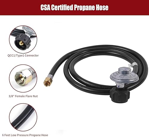 Miniatura 2 de Regulador universal de parrilla y manguera de 2 pies para la mayoría de parrillas de gas LP, repuesto para Charbroil, Nexgrill, Weber, Napoleon