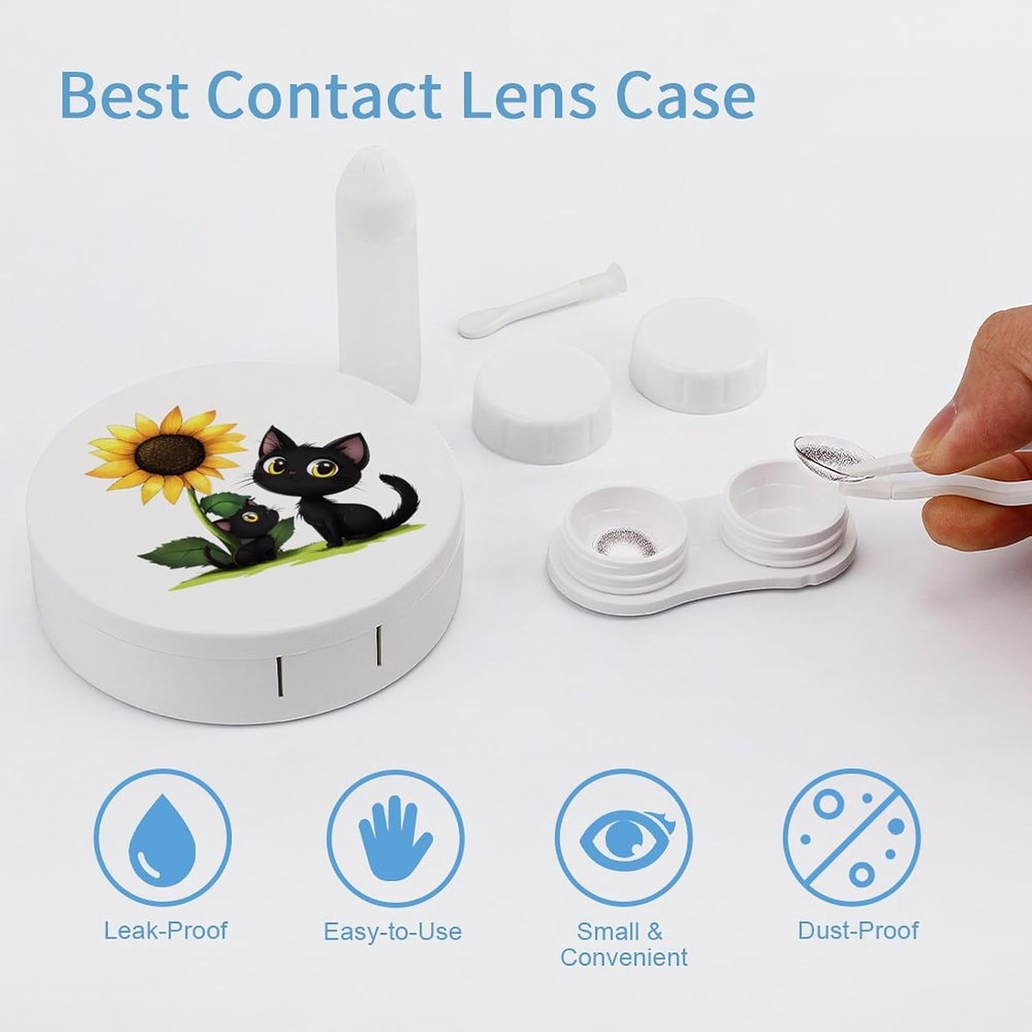 Cat You Are My Sunshine Contact Lens Case Travel Kit Portable Cute Contact Box with Mirror for Daily Outdoor