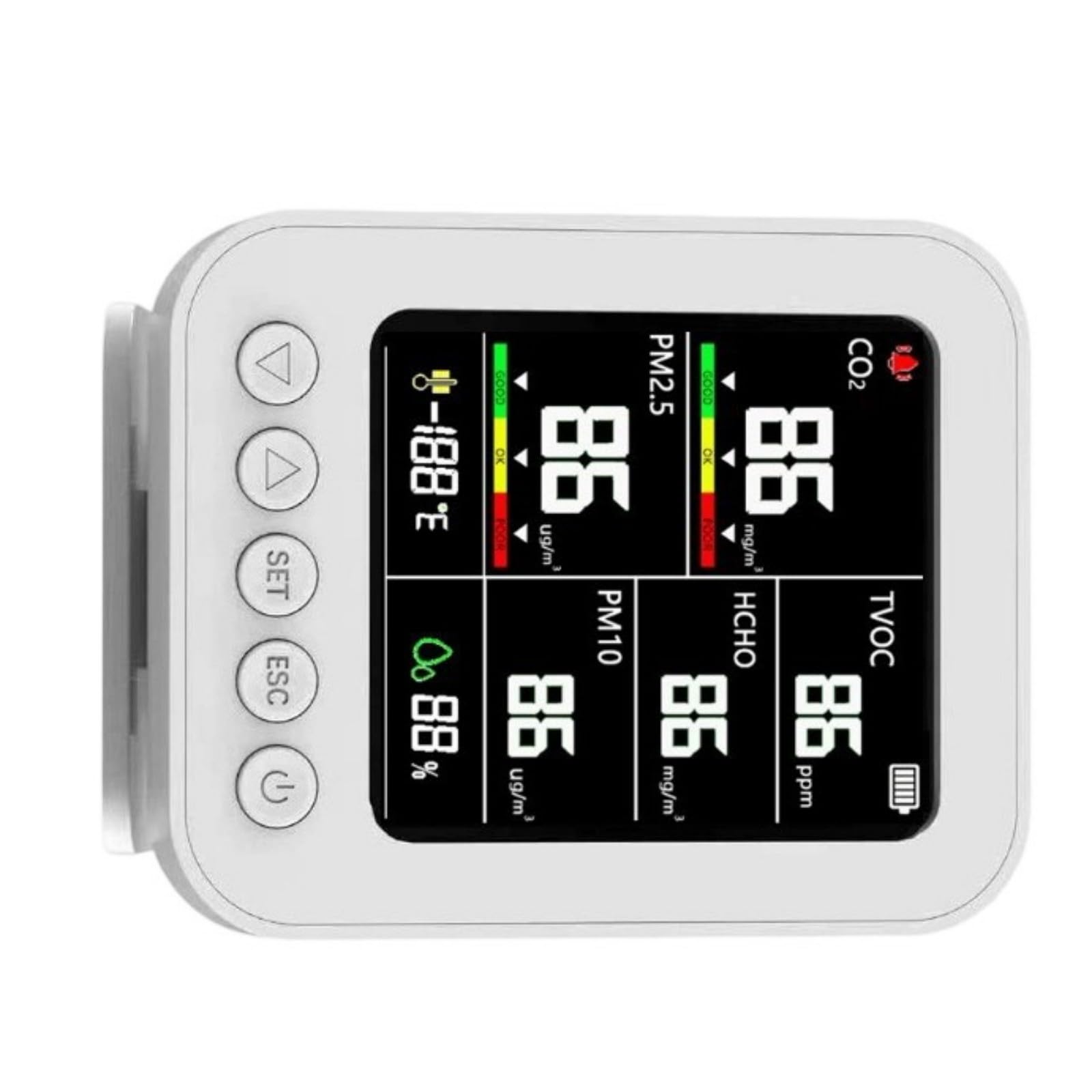 Indoor Air Monitor PM2.5 Formaldehyd Detektoren mit Temperatur für Zuhause Easy Carry Formaldehyd TVOC Detektoren