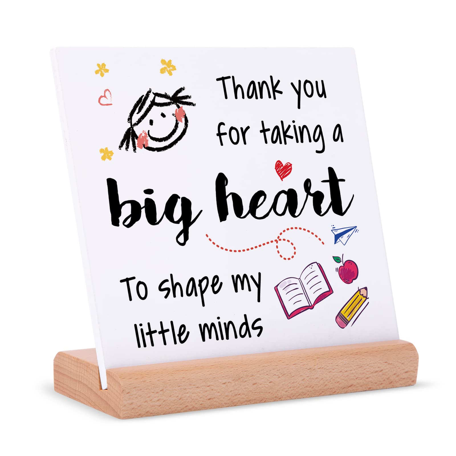 Photo 1 of BaubleDazz Teacher Appreciation Gifts, Teacher Gifts for Women, Men, Thank You Card from Kids, Preschool Teacher Gifts, Kindergarten Teacher Gifts, Plaque with Wooden Stand