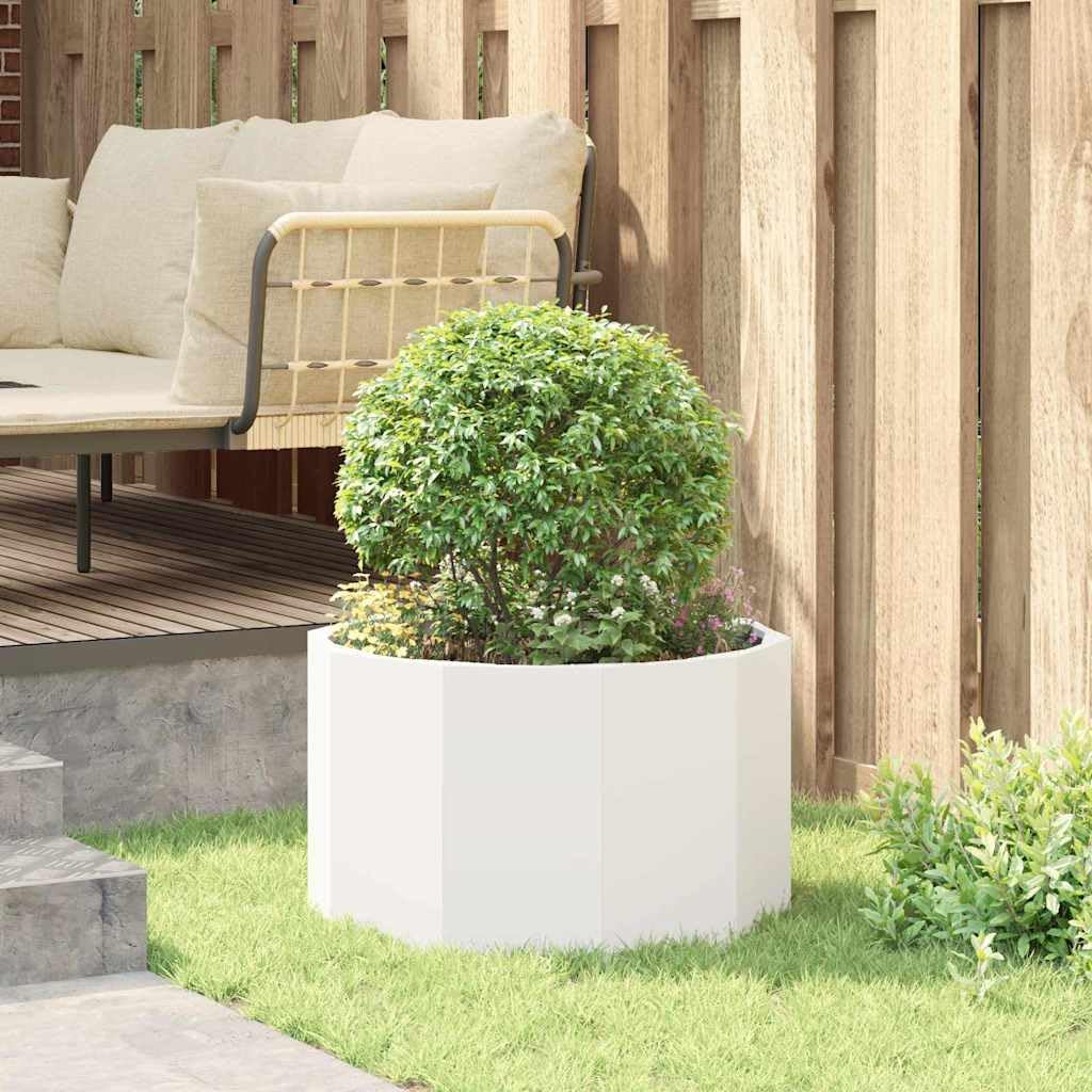 Donica Biały 60 x 60 x 35 cm Stal Okrągła Ogrodowa na Zewnątrz Trwała Stalowa Donica na Kwiaty z Łatwym Montażem Stylowy Pojemnik na Rośliny na Taras Balkon Ogród