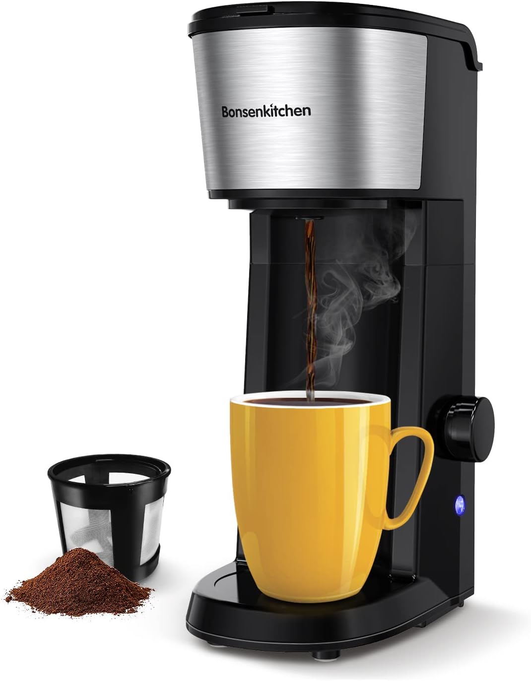Singles Serve Coffee Makers For K Cup Pod & Coffee Ground, Mini 2 In 1 Coffee Maker Machines 30 Oz Reservoir Brew Strength Control Small Coffee Brewer Machine for office Home Kitchen- Black: Home & Kitchen