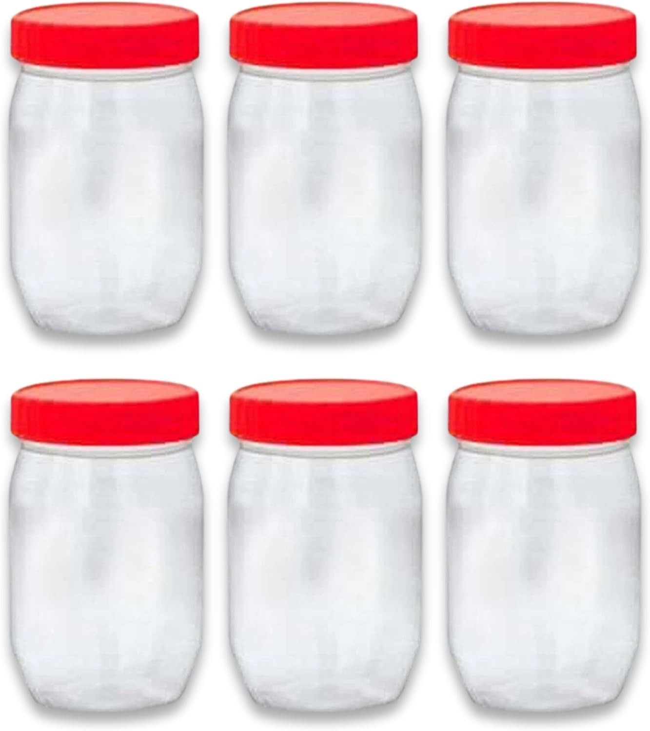 KANSY Plastic Storage Containers Round Clear Spice Jars With Screw Top Lids, Airtight Bpa Free Plastic Mason Jars For Kitchen Pantry, Jam Jars For Crafts And Hardware (6x 300ml)