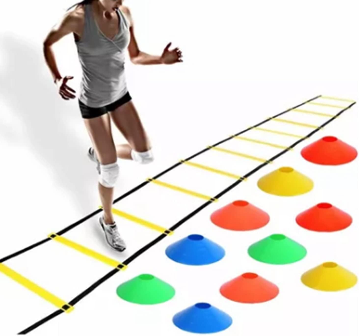 EVTSCAN Speed Agility Ladder Training Equipment for Soccer Sports - 12 Rung 20ft Agility Ladder Speed Training Equipment, with 10 Dics and Carrying Bag