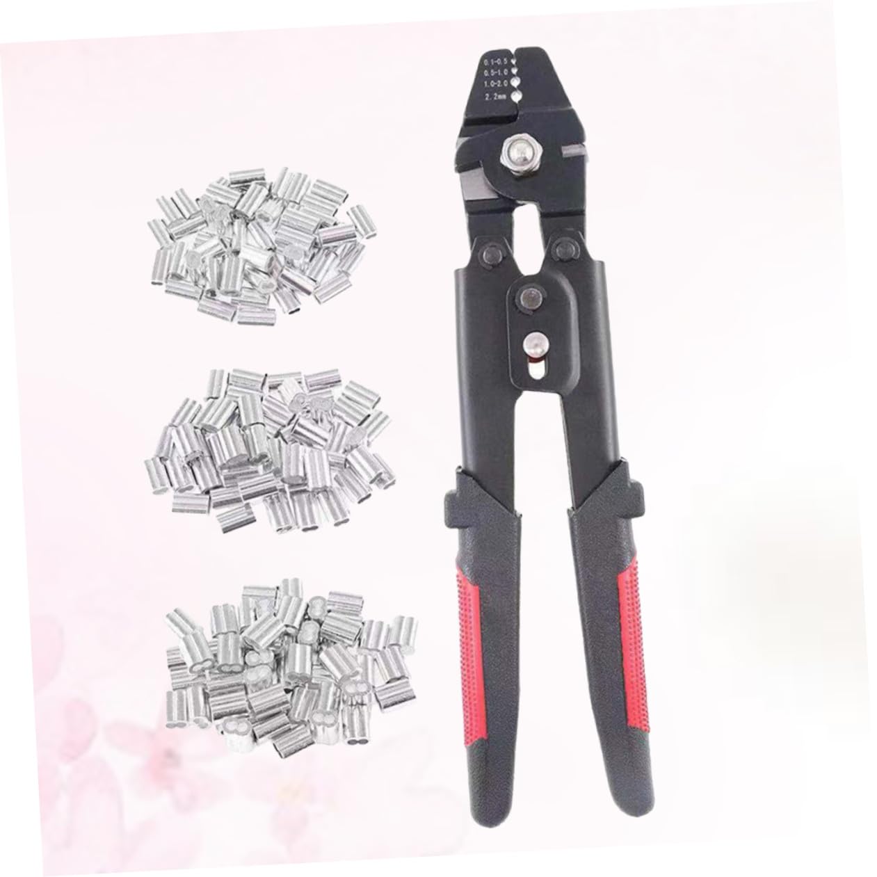 Pinza Crimpatrice per Funi e Cavi con Manico Antiscivolo, Acciaio al Carbonio e 180 Pezzi Manicotti in Alluminio per Crimpatura Precisa