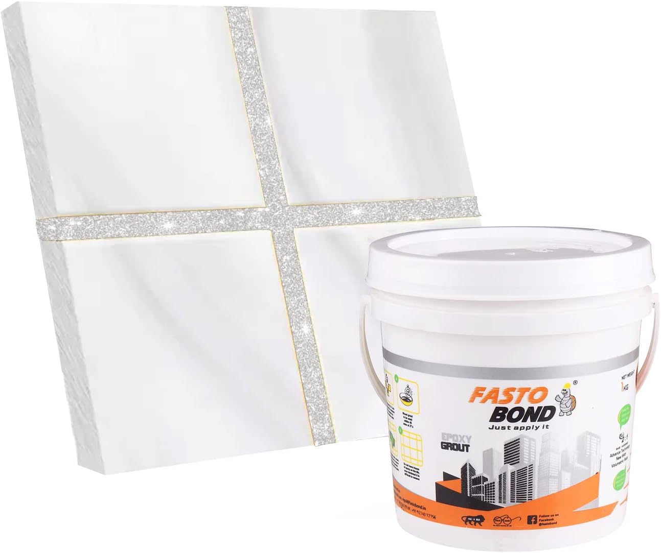 Vipul SILVER SPARKLE Epoxy Grout 1 kg All GLITTER SILVER Colors Available (Brand-Fastobond) (1 KG, WHITE SILVER SPARKEL)