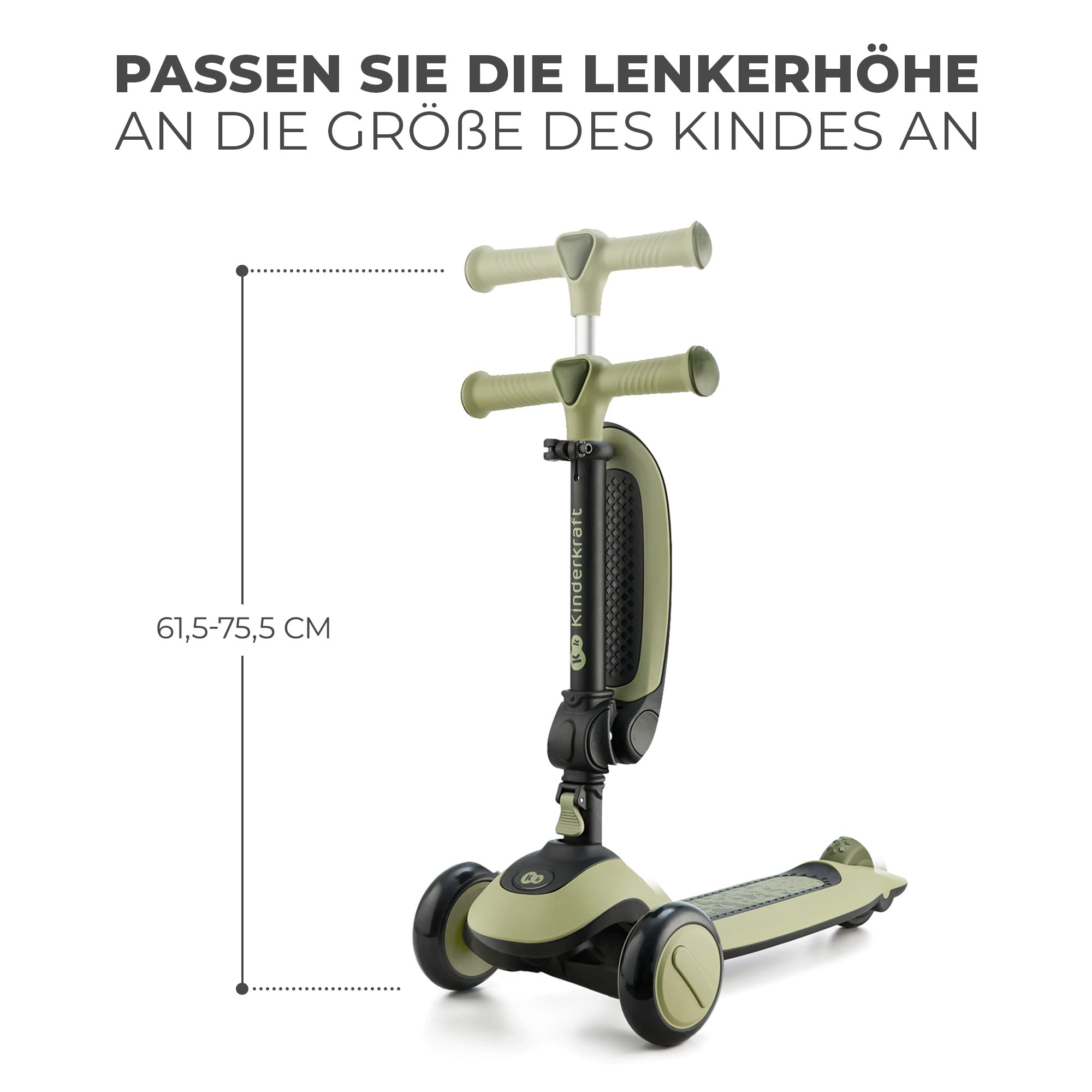 Kinderkraft Halley 2 in 1 Scooter for Kids 1+ Year Old to 50 kg, 3 Wheel Scooter, Balance Bike, Easy Folding, 2 Front Flashing Wheels