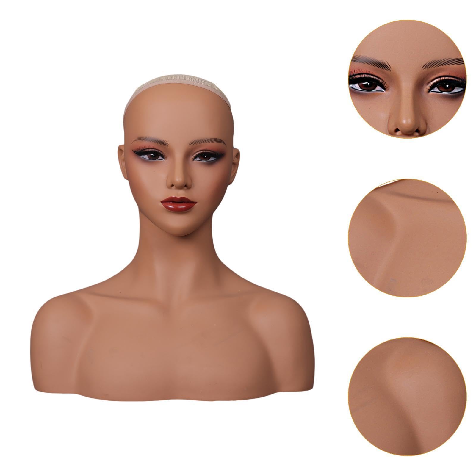 Weiblicher Mannequin Kopf mit Detailreichem Gesichtsausdruck Bust Präsentationsständer Make Up Und Hals für Schmuck Perücken Einzelhandel Kosmetik, Style B
