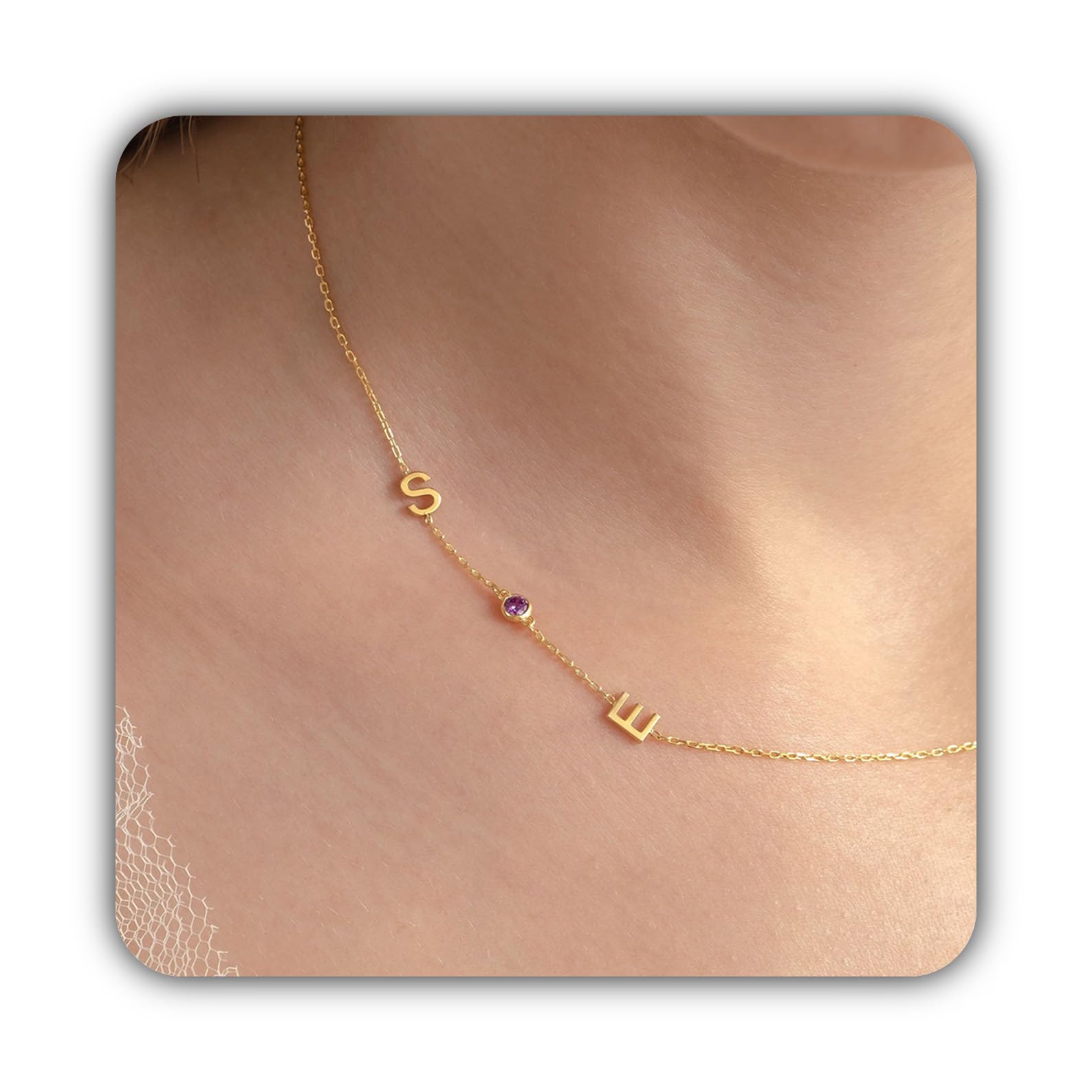 Collana con iniziale, laterale lettera pietra portafortuna compleanno