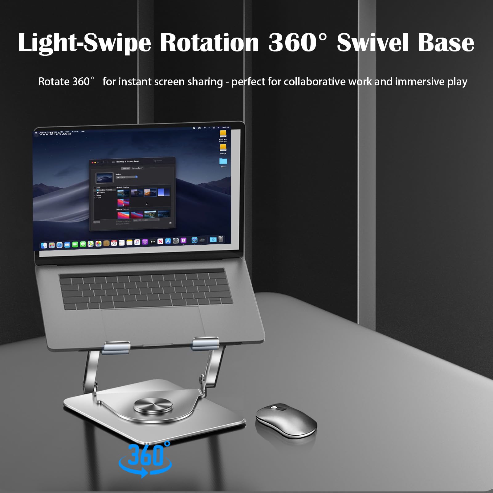 Almohadilla de enfriamiento para laptop Soporte giratorio de 360° para laptop con ventilador de refrigeración turbo de 5 pulgadas, 2 ángulos ajustables y almohadilla de enfriamiento ajustable de 0 a 6