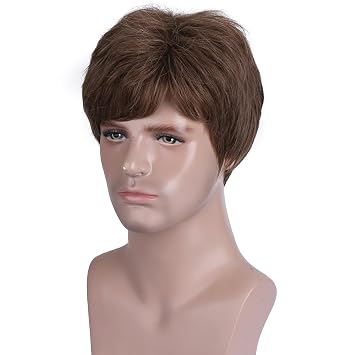 MAGQOO Brown Wig for Men Short Straight Brown Wig for Boy Male Cosplay Costume Wig Synthetic Heat Resistant