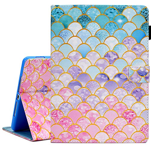 AUSMIX Case for iPad 9.7 Inch 2018 2017/iPad Air 2 Case/iPad Air Case, PU Leather Smart Stand Wallet Protective Cover with Auto Sleep/Wake for iPad 6th/5th Gen/iPad 9.7 Inch,Mermaid