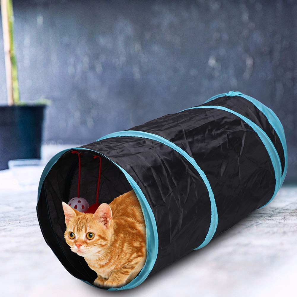 KIMISS Collapsible Polyester Cat Tunnel Tent - Black Cat Play Tunnel, Cat Tent, Cat Toy, Cat Activity Tunnel for Indoor Cats - Fun Cat Playtime Accessory