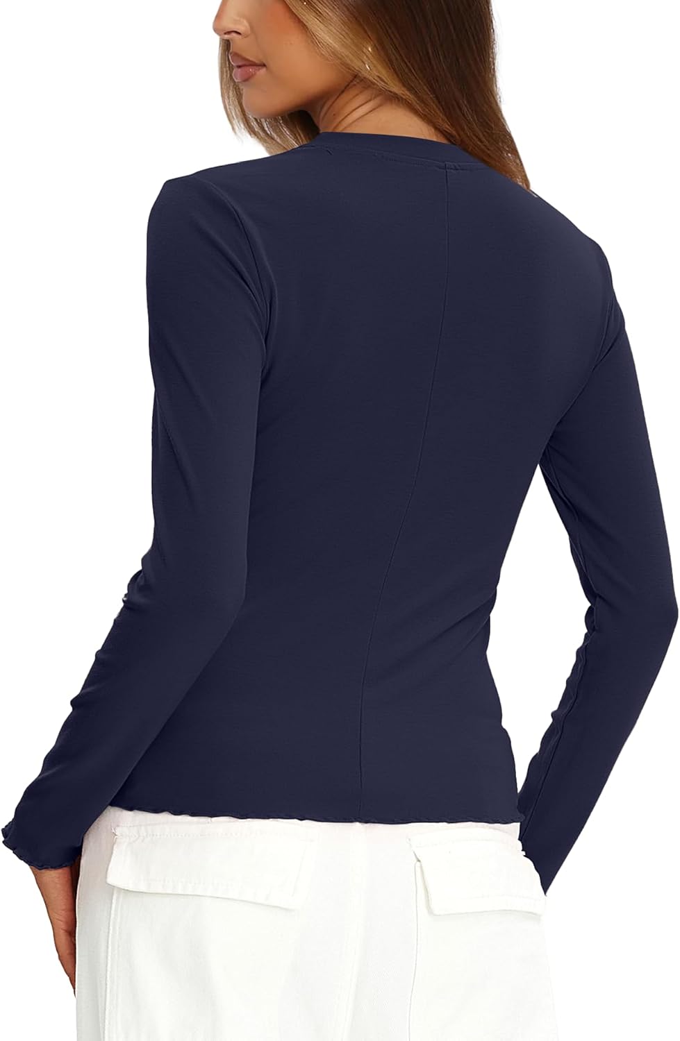 Darong Women Long Sleeve Shirts Slim Fit Tops Basic Tee 2026 Cute Lettuce Trim Undershirt Going Out Layer Clothes - Image 2