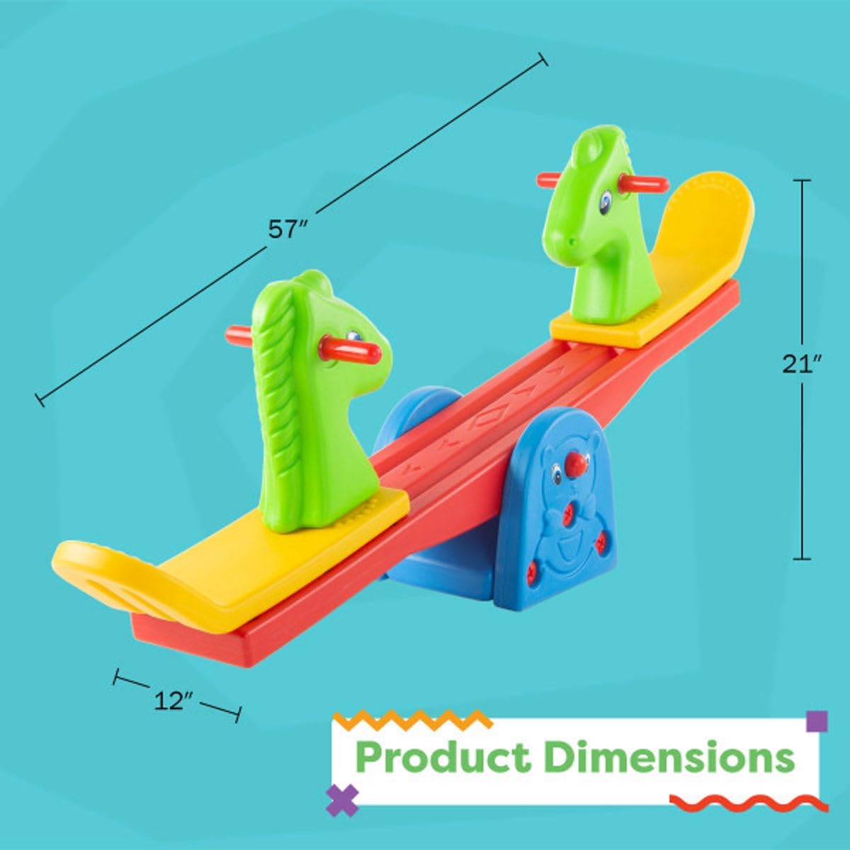 HEY! PLAY! Teeter Totter - See Saw for Backyard or Playroom with Easy-Grip Handles - Indoor or Outdoor Play Equipment for Toddlers