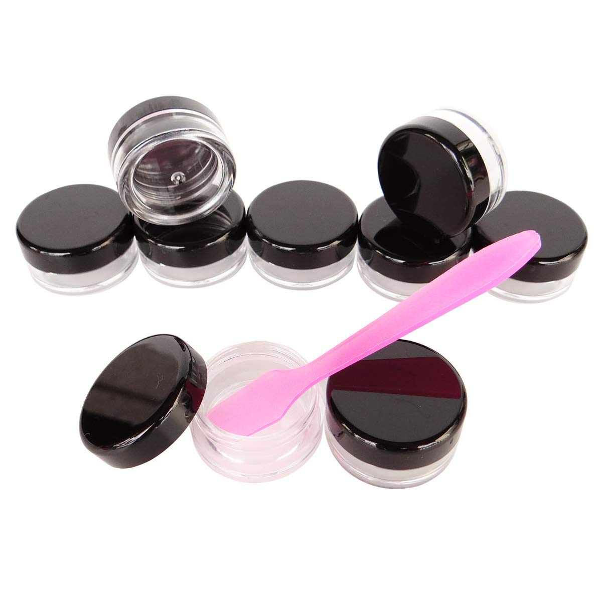 50 Pack 5g Makeup Sample Jars, 5ml Empty Small Cosmetic Containers, BPA Free, Plastic Round Pot Black Screw Cap Lid, Tiny 5 Gram Bottle for Makeup Eye-shadow Cream Bath Lotion Lip Gloss Balm