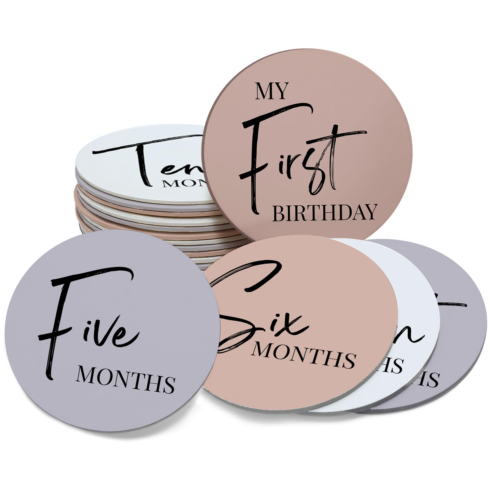 Tiny Trees® Baby Milestone Cards – 7 Double-Sided Milestone Baby Cards Signs for Monthly Photos – Gender Neutral Newborn Baby Gifts – Tear-Resistant Keepsake Baby Milestone Discs (0–12 Months)